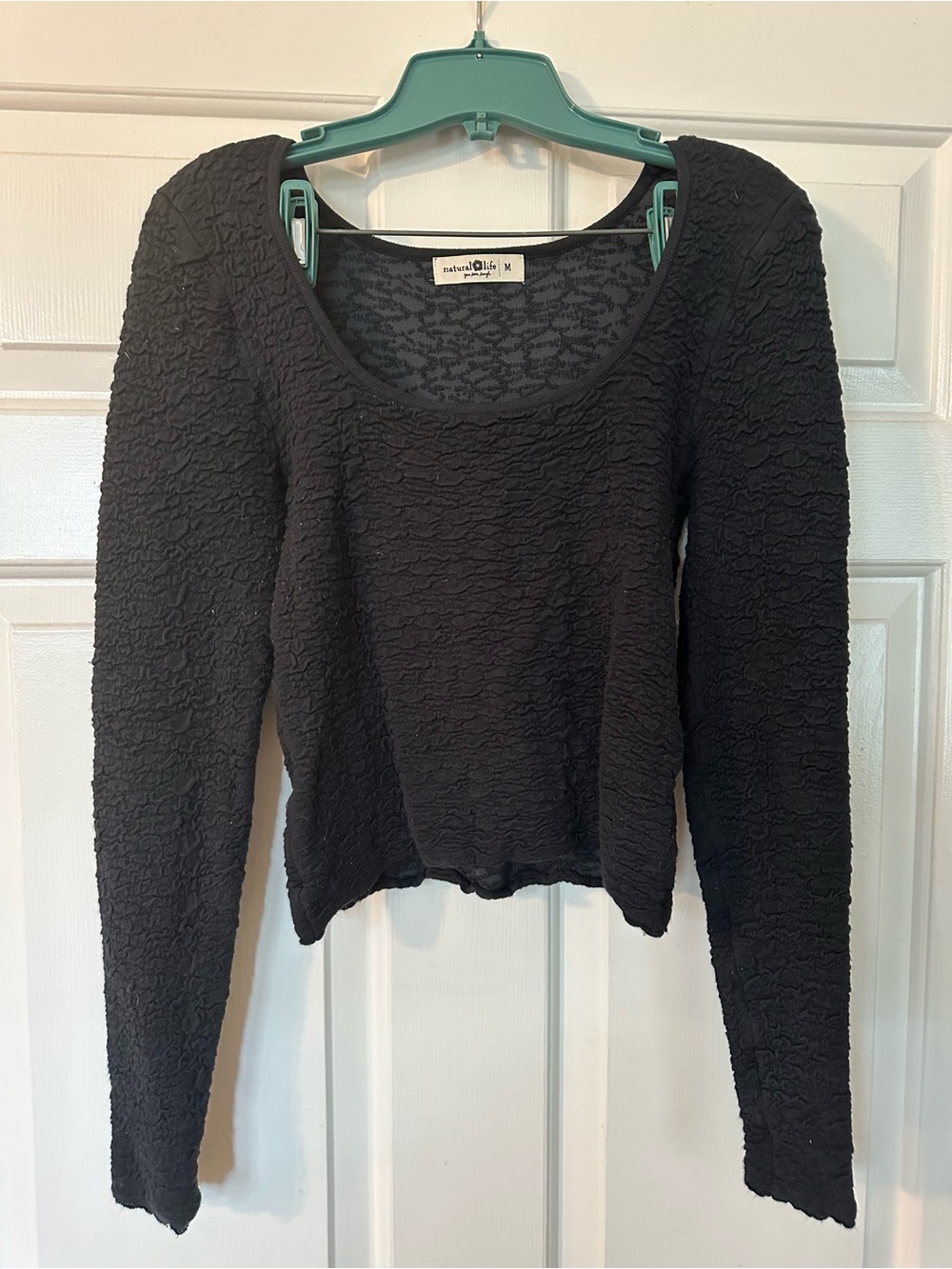 NATURAL LIFE Black Textured Long Sleeve Scoop Neck Top